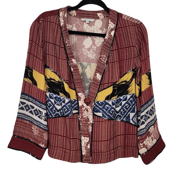 John Mark Kimono Floral Lagenlook Boho V-Neck 3/4 Sleeve Cardigan Top Women's S - Picture 1 of 9